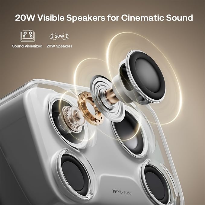 Aurzen BOOM mini Google TV Movie Projector with WiFi and Bluetooth, Voice Control, Family Mode, 20W Dolby Audio, Real-Time Focus, 4K Supported Smart Portable Home Theater Projector Outdoor, Grey