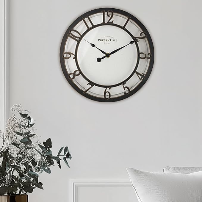 Presentime & Co 10" Farmhouse Series Wall Clock, Vintage Style, Retro Clock, Silent no Ticking, Oil Rubbed Bronze Finish