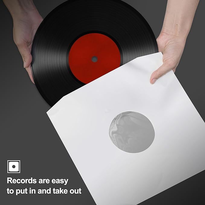 YVW 50Pcs Vinyl Record Inner Sleeves, White Kraft Paper Record Sleeves with Poly Lined for 12" Records, Corner Cut Design Acid Free Album Covers, Vinyl Record Album Covers LP Jacket Protective