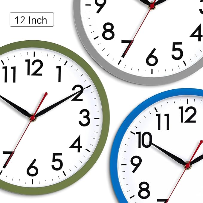 AKCISOT 12 Inch Wall Clock Silent Non Ticking Modern Wall Clocks Battery Operated, Analog Classic Clock Decorative for Bedroom, Kitchen, Home Office, Bathroom, School, Living Room(Blue)