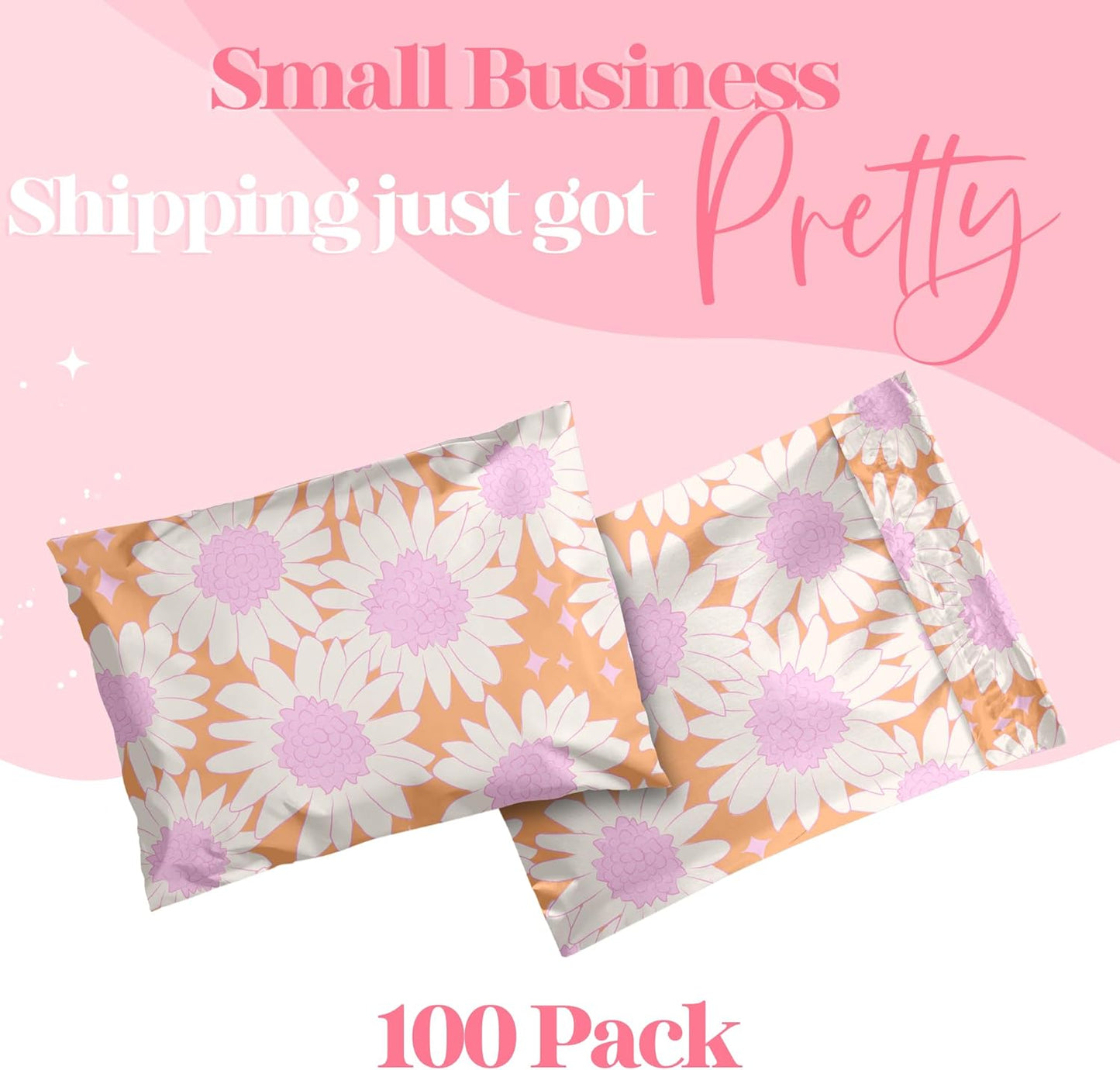6x9 Designer Poly Mailer 100 Pack Heavy Duty Waterproof Self Seal Shipping Bags for Small Business Large Mailing Envelopes Bulk Tear Resistant Cute Packaging Pink Blooms Flowers