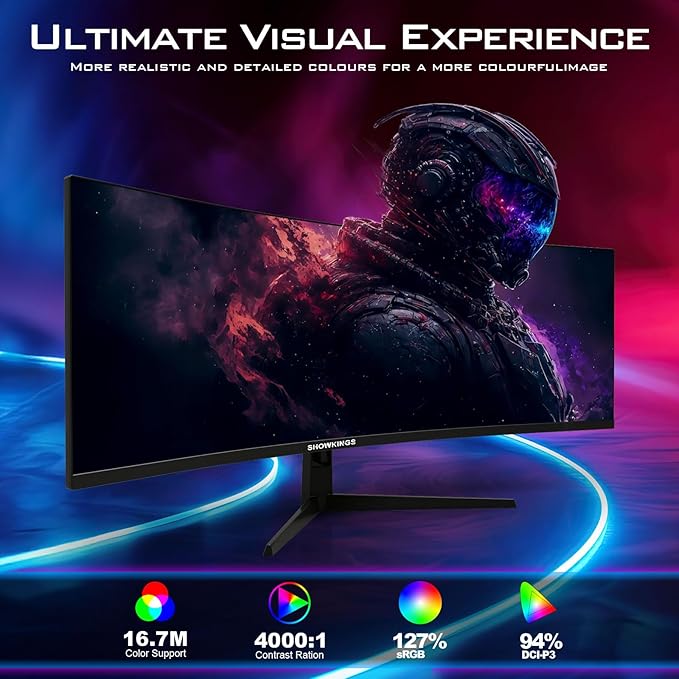 49 Inch Curved Ultrawide QHD Gaming Monitor, 1500R 165Hz 32:9 QHD 5120x1440 Computer Monitor, 127% sRGB VESA Display HDR, Supports Wall Mounted Installation, Eye Care