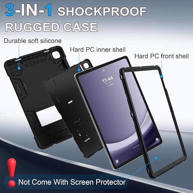 Rantice Case for Samsung Galaxy Tab A9+/A9 Plus 11", Heavy Duty Shockproof Rugged Protective Case with Kickstand for Galaxy Tab A9+/A9 Plus 11 Inch (SM-X210/X216/X218), Black