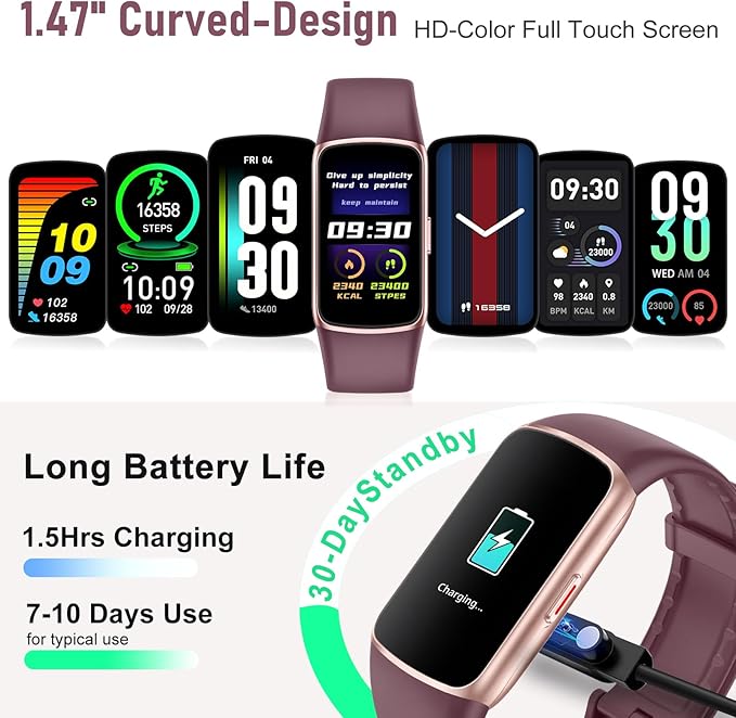 Fitness Tracker with 24/7 Heart Rate, Blood Pressure Blood Oxygen Sleep Monitor, 123 Sports Modes Calories Smart Watch,IP68 Waterproof Step Counter Activity Trackers Pedometer for Women Men