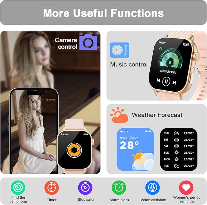 Smart Watches for Men Women, 1.85'' AMOLED HD Fitness Tracker with 100+ Sports Modes, Smartwatches with Bluetooth Call/Heart Rate/Sleep Monitor/Pedometer, IP68 Waterproof Watch for Swimming, Gold