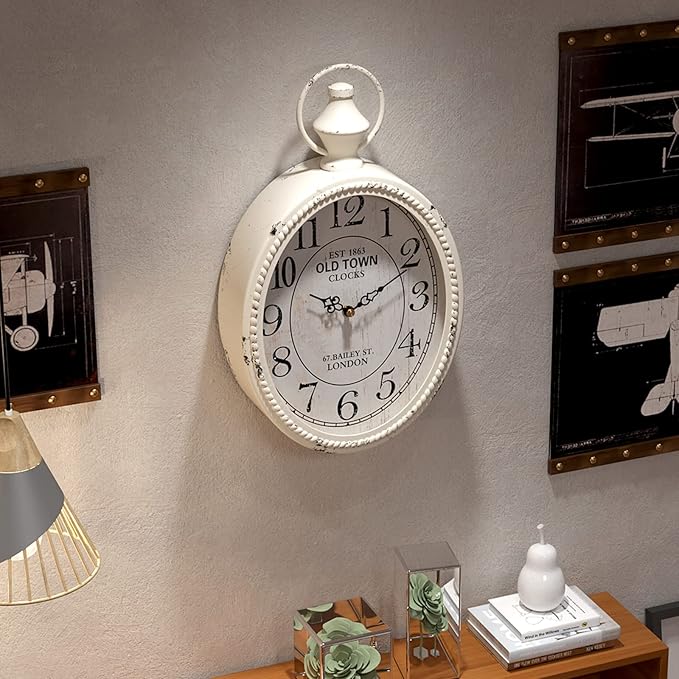 Menterry Small Retro Oval Wall Clock, Antique Old Design, White Vintage Style, Battery Operated Silent Decor Wall Clocks for Kitchen,Bedroom,Farmhouse,Bathroom (11.2" H x 6.7" W)