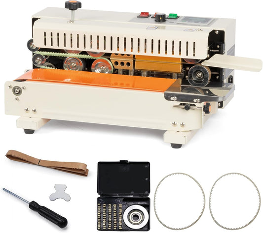 U.S. Solid Continuous Bag Band Sealer Tabletop Sealing Machine, Automatic Horizontal Band Sealer with Digital Temperature Control for 0.02-0.08mm PVC Bags Films Stamp Coding 110V