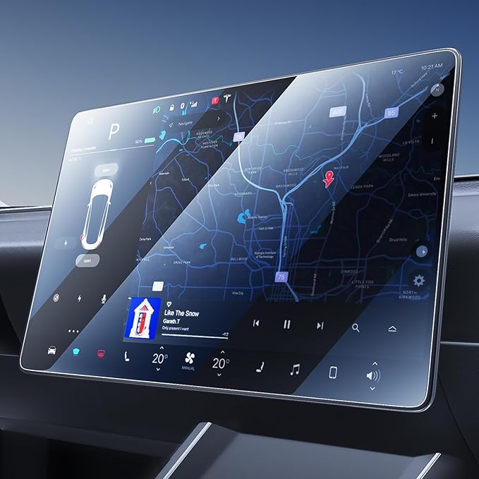 2 in 1 Tesla Model Y & Model 3 [Anti-Glare] Screen Protector, Model 3(2017~2023) /Model Y(2020~2025) Accessories 9H+ Tempered Glass, Fingerprint Resistant, Curved Edge Fit