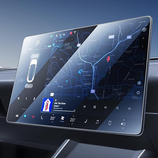 2 in 1 Tesla Model Y & Model 3 [Anti-Glare] Screen Protector, Model 3(2017~2023) /Model Y(2020~2025) Accessories 9H+ Tempered Glass, Fingerprint Resistant, Curved Edge Fit