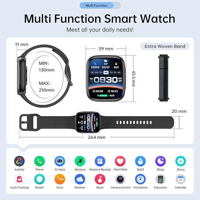 Latest Smart Watches for Women & Men - Performance Upgraded, 1.85-inch AMOLED HD Display (390x450), 12-Day Battery Life, 3ATM Waterproof (30m), Call , Health Monitoring, Fitness Tracking Smart Watch