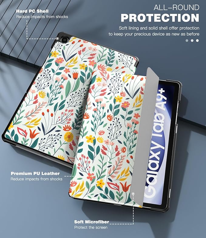 TiMOVO Case for Samsung Galaxy Tab A9+/A9 Plus 11 Inch 2023, Slim Lightweight Stand Hard Back Shell Protective Cover for Galaxy Tab A9+ Tablet SM-X210/X216/X218, Auto Wake/Sleep, Flowers