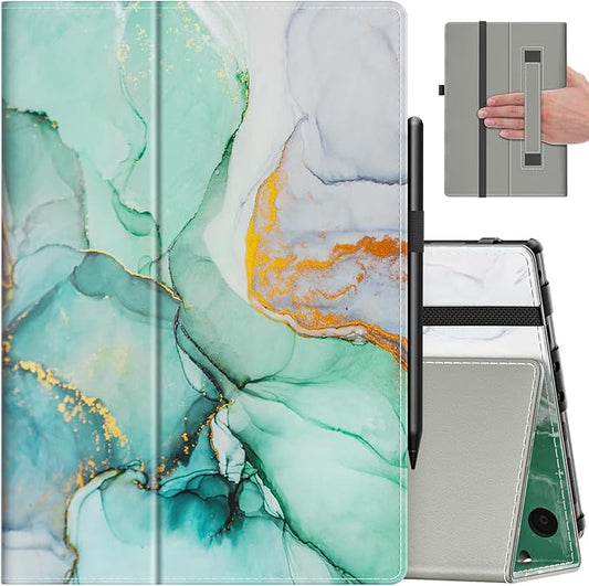 VORI Case for All-New Amazon Kindle Fire HD 10 Tablet (13th/11th Generation 2023/2021 Release) and Fire HD 10 Plus - Slim Folding Stand Folio Cover with Auto Wake/Sleep & Hand Strap, Emerald Marble