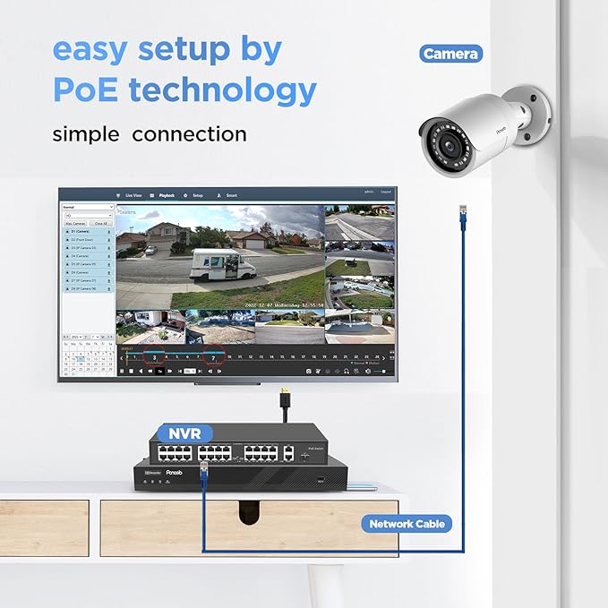 32 Channel Security Camera System 4K, 20pcs 8MP Wired Outdoor Home Surveillance IP PoE Cameras with Human Vehicle Detection, Remote Playback Built-in Mic, 4K 32CH NVR 8TB HDD, PB37F2032-8M