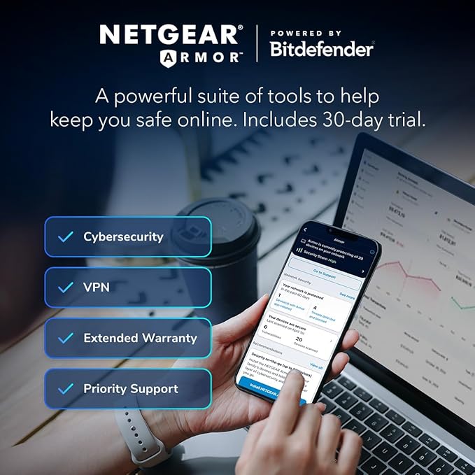 NETGEAR Orbi 770 Series Tri-Band WiFi 7 Mesh Network System (RBE772) - Router + 1 Satellite Extender, Security Features, Up to 11Gbps, Covers up to 5,500 sq.ft., 100 Devices, 2.5 Gig Internet Port