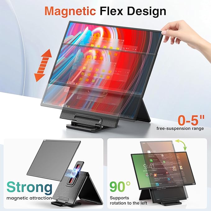 23.8" Large Portable Monitor, 1080P FHD 100Hz IPS Display, Height-Adjustable & Rotatable Screen (Portrait/Landscape), Built-in Speakers, VESA Mount, Second Monitor for Laptop, MacBook, PC