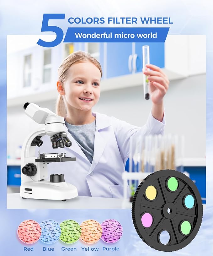 Compound Binocular Microscope for Adults, Professionals & Kids, 40X-2000X Magnification with LED Illumination, Mechanical Stage, WF2x & WF25x Eyepieces，Compatible for Lab, School, Home Education