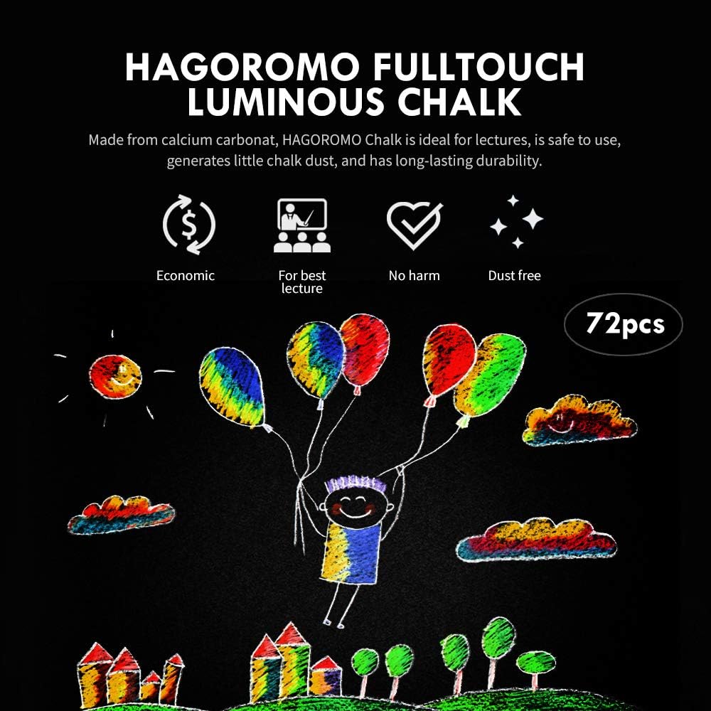 Hagoromo Fulltouch Luminous Chalk 1 Box, Non-Toxic, Dustless [72 Pcs/Yellow]