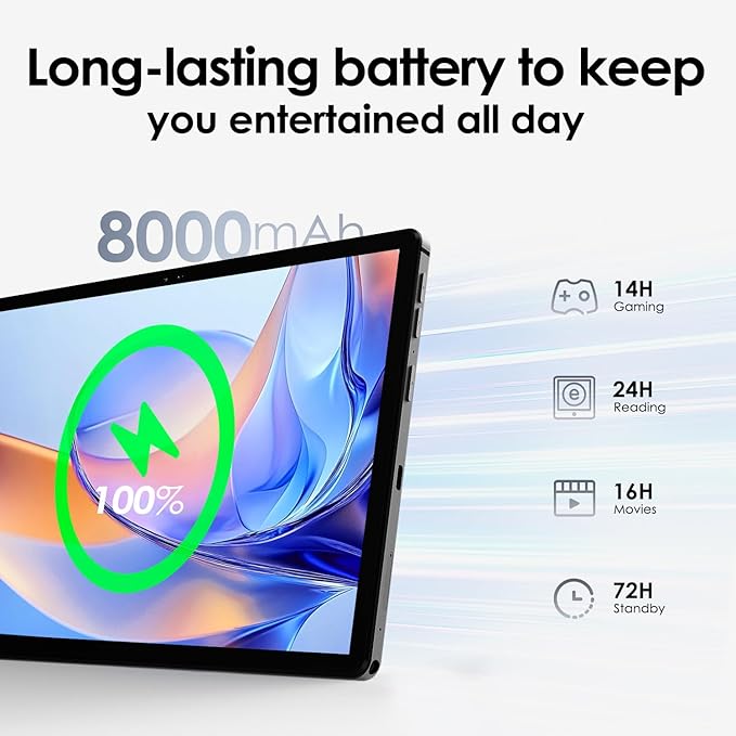 kinstone 10.1" 4G LTE Android Tablet with 8GB RAM & 128GB Storage (1TB Expandable) - Octa-Core Chip, 8000mAh Battery, Dual SIM Slots, Metal Body - Best Amazon Tablet for Work & Play