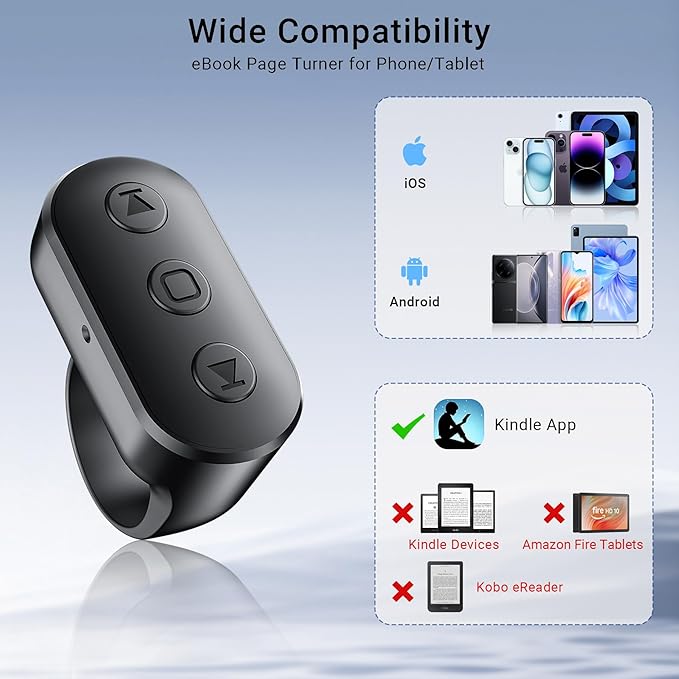 Magnetic Phone Holder for Bed Laying Down with Remote Page Turner, Bedside Gooseneck Phone Stand with Clicker for Reading, Flexible Mount with Wireless Scrolling Ring for iPhone/Tiktok/Short Video