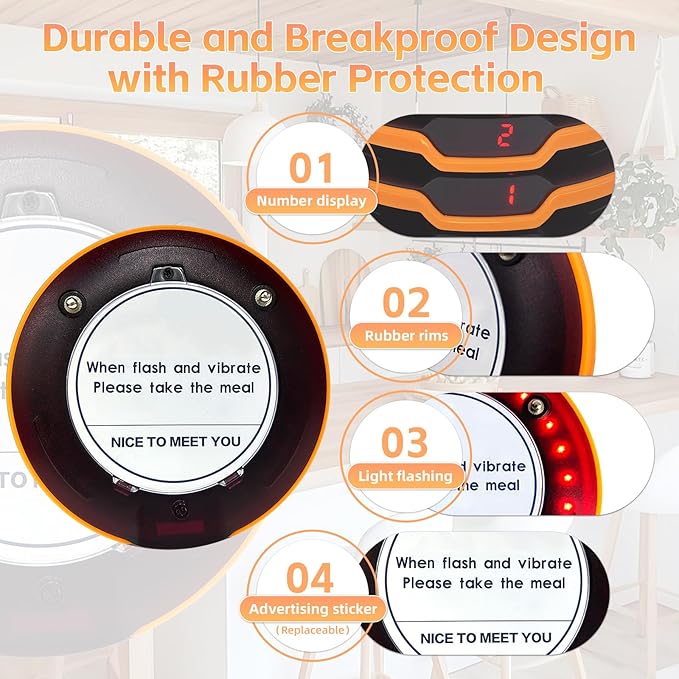 Restaurant Pager System, Buzzers for Restaurants 24 Coaster Pagers with Rubber Protection, Touch Keyboard Transmitter,2 Charging Base, Buzzer System for Food Truck Church Nursery Coffee Shop
