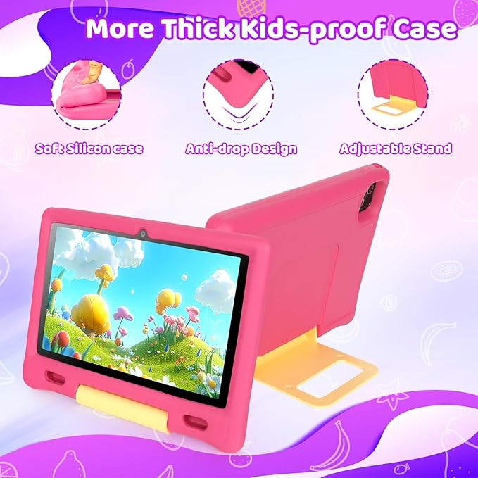 Gleeso Kids Tablet, Android 15 Tablet for Kids 10 inch Octa-Core with Case, 128GB 1TB TF Card Expandable for Toddler Children, Parental Control, Dual Camera, WiFi,Gift（Pink）