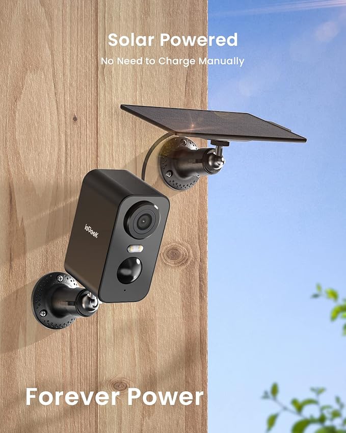ieGeek Solar Security Cameras Wireless Outdoor with Solar Panel, 2K WiFi Battery Camera for Home Security with Color Night Vision, Motion Detection, 2-Way Talk for Home Surveillance, Works with Alexa