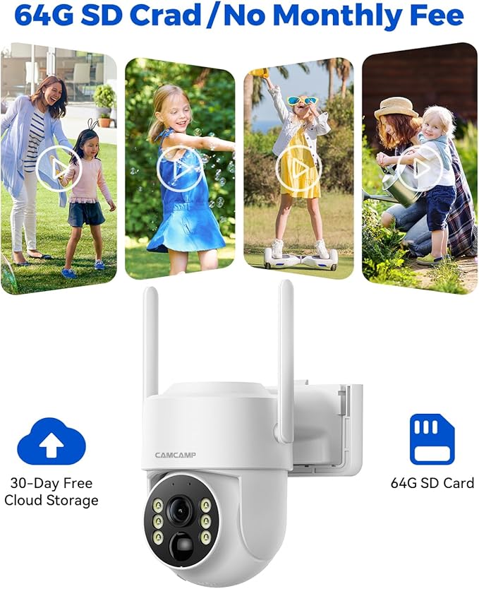 Camcamp Solar Security Cameras Wireless Outdoor, Home Security Camera System with 7" Touchscreen Monitor, Solar-Powered 4MP 4 Cam-Kit, Color Night Vision, 360° View, Pan & Tilt, 2 Way Audio