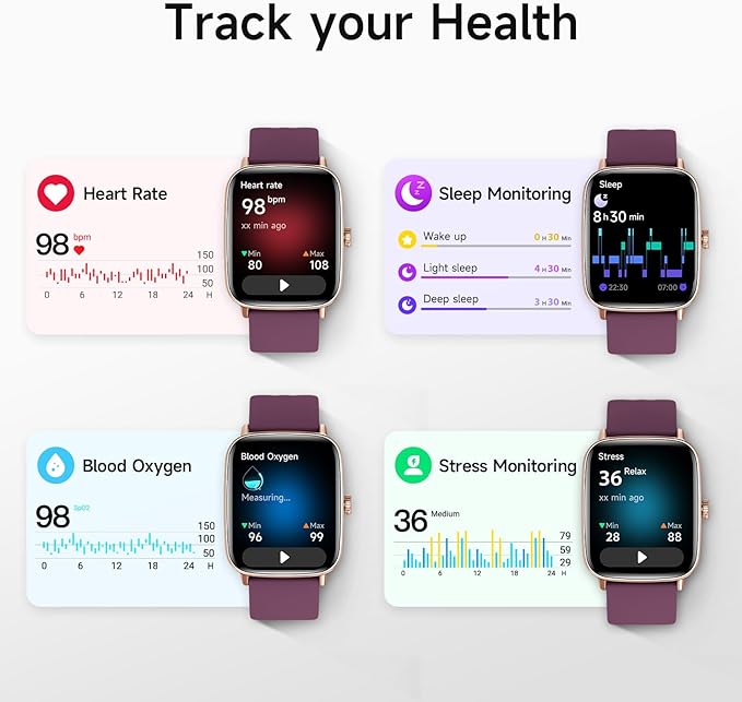 Smart Watch for Women, 1.85" HD Smartwatch Compatible iPhone/Samsung/Android (Answer/Make Calls), 100+ Sport Modes Fitness Tracker with Heart Rate/Sleep/SpO2 Monitor, IP68 (Deep Purple)