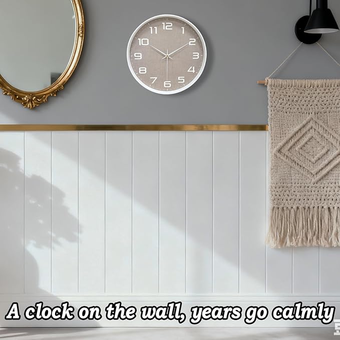 Modern Wall Clocks Battery Operated, 12 inch Silent Non Ticking Analog Clock with Large Numbers Burlap Texture Face, Tempered Glass Decorative Wall Clocks for Living Room Bedroom Kitchen Gym