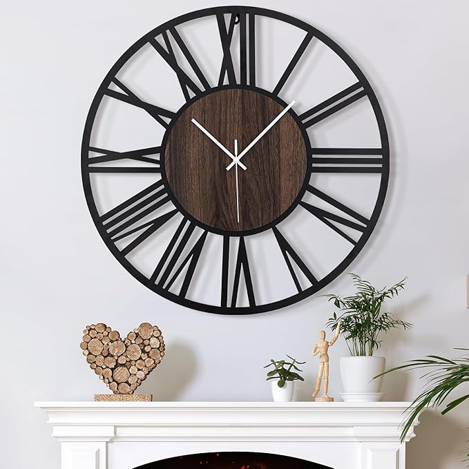 Large Wall Clock for Living Room Decor, 16 Inch Non Ticking Silent, Battery Operated Modern Vintage Oversized Wall Clock for Bedroom Kitchen