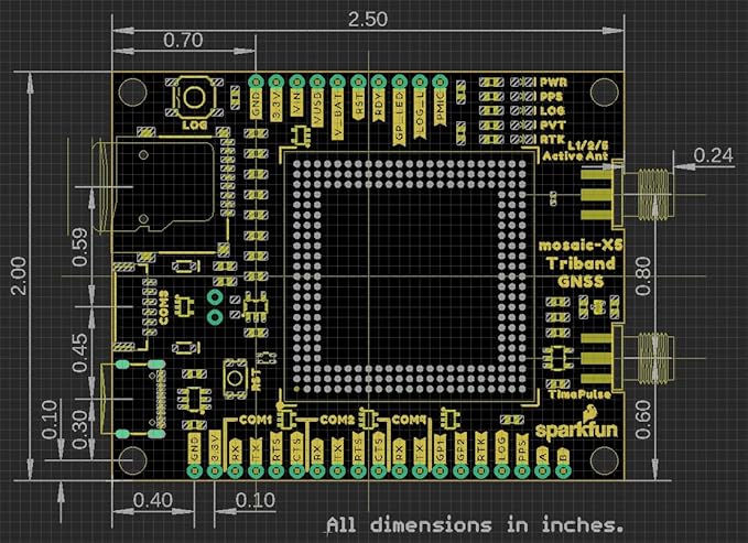 SparkFun Triband GNSS RTK Breakout - Mosaic-X5 high-Precision GNSS Receiver, with SD Capabilities and USB-2.0, MultiBand GPS Antenna, Board Dimensions: (Inches) 2.50 x 2.00