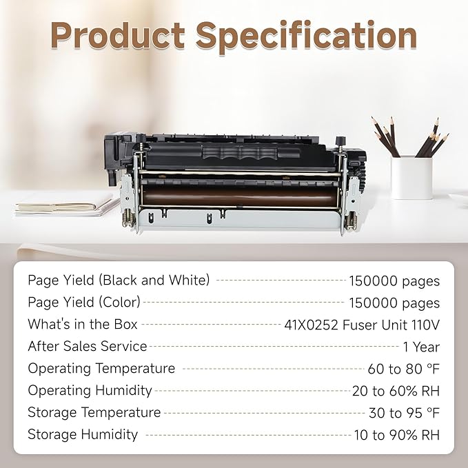 Genuine 41X0252 Fuser Unit Compatible with CS720/CS725/CX725/XC4150,110/120 Volt Fuser Fixing Kit Replacement for Printer Parts，150000 Yield