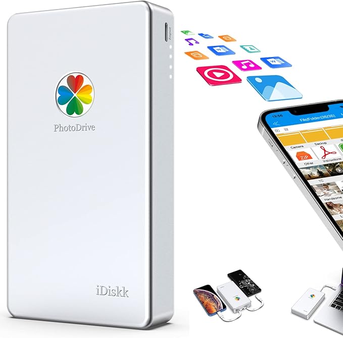 iDiskk App-le Certified 1TB External Hard Drive for iPhone iPad Android Phones,MacBook,Computer to auto Backup Docs Photos/Videos,iPhone 15/16/17 iPhone