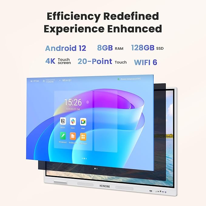 Smart Board for Classroom, 75" 8+128 GB Interactive Smartboard Built-in Android OS & Open App Ecosystem - 4K Touchscreen Electronic Digital Whiteboard for Home Office School Studio Display