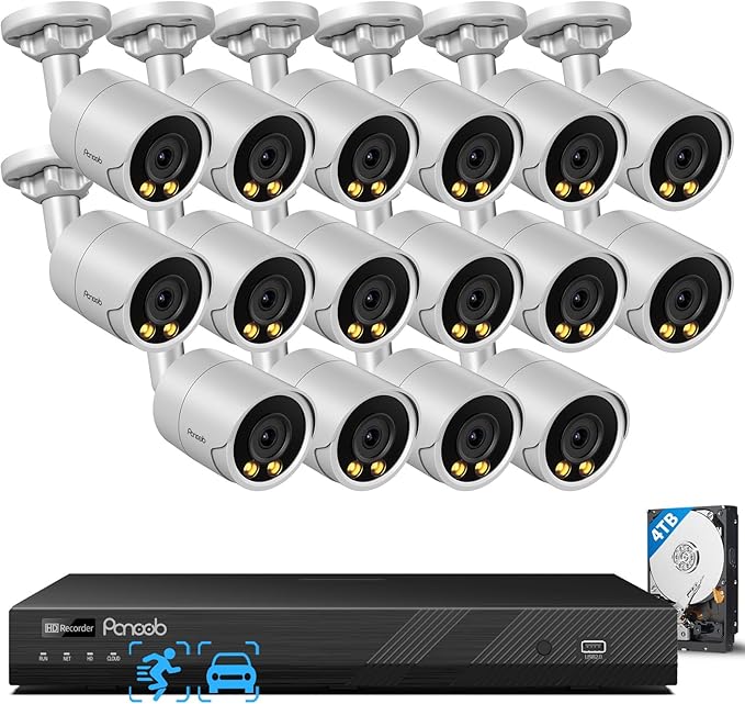 16 Channel Security Camera System 4K for Commercial,4K 16CH PoE NVR 4TB HDD,16x 8MP Wired Outdoor IP Cameras,Smart Color Night Vision,AI Human Vehicle Detection,Built-in microphone,PB38F1616-8M