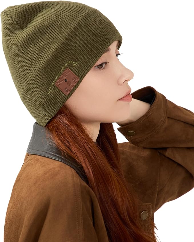 Bluetooth Beanie, Bluetooth 5.2 Wool Hat HD Stereo,30 Hours Play time,Built-in Microphone, Men's/Women's Christmas Electronic Gift (Green)