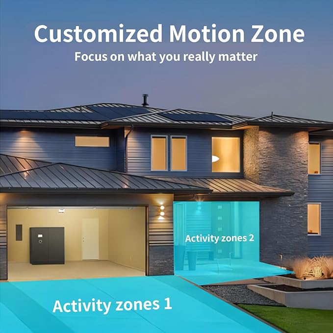 2K Solar Security Camera Wireless Outdoor,WiFi Cameras for Home Security Battery-Powered,Compatible with Alexa,360°PTZ Full Color Night Vision,PLR Alarm,2-Way Audio,Cloud/SD Storage