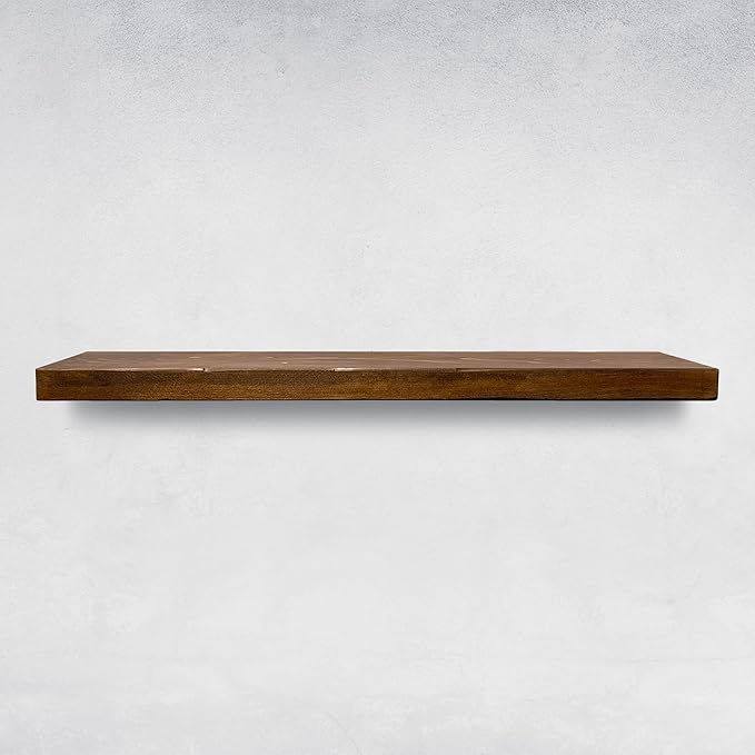 URBANDI, Rustic Floating Shelves, Set of 2, Hidden Bracket, Solid Wood, Heavy Duty, Wall Mounted Shelves, (Provincial, 60Wx6D)