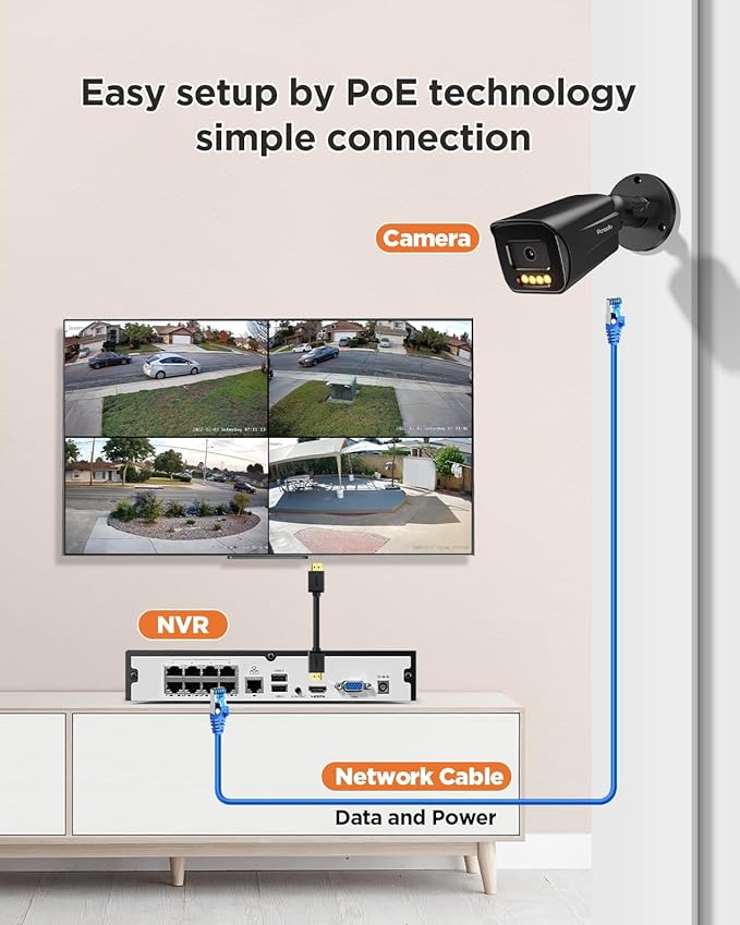 4K PoE Security Camera System 8 Channel, 4X 8MP Wired Security IP Bullet Camera, AI Human Vehicle Detection, 2-Way Audio, Smart Dual Light Color Night Vision, 4K 8CH NVR 2TB HDD, PB65B0408-8MD
