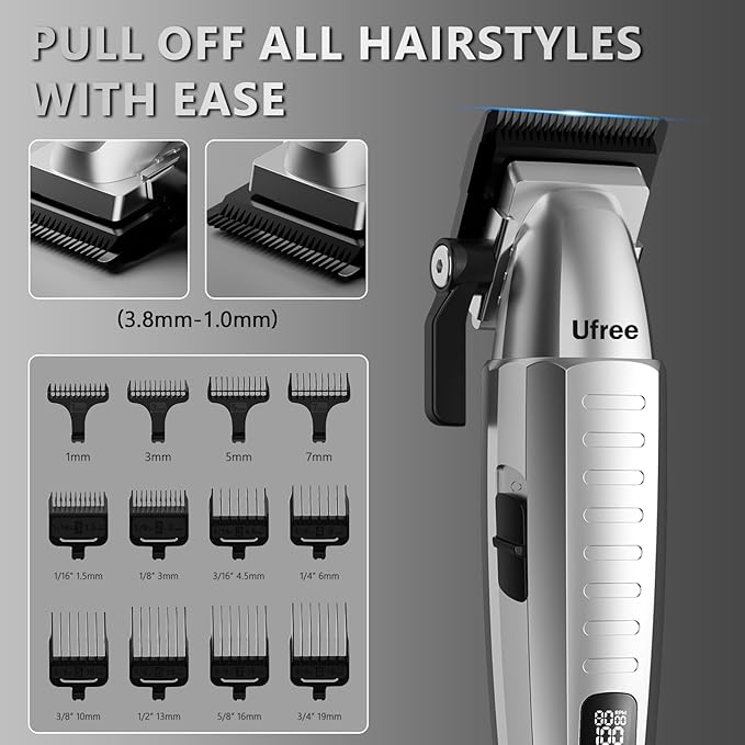 Ufree Professional Hair Clippers for Men with Bag, Mens Clippers and Trimmers Set, Barber Clippers Set, Electric Beard Trimmer, Gifts for Men, Silver