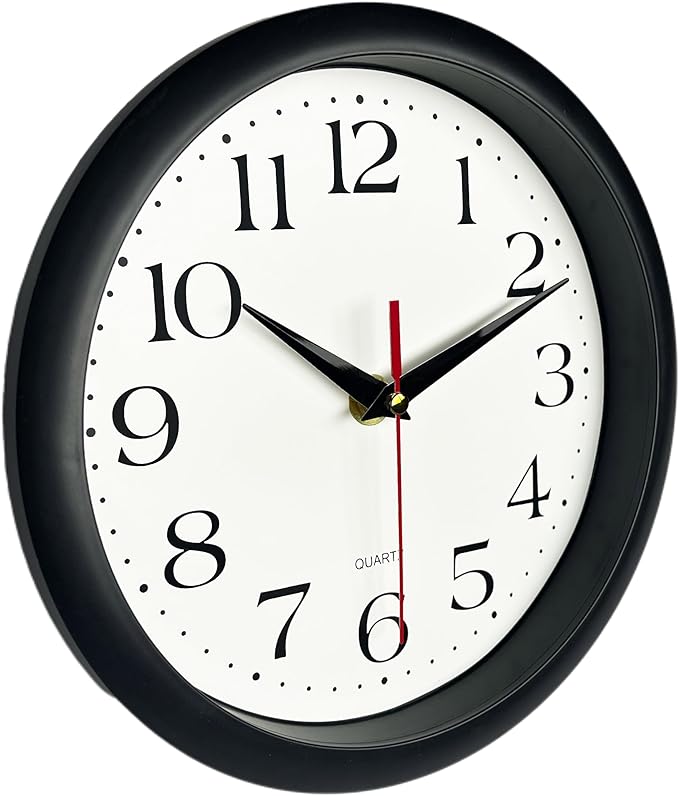 Bernhard Products Black Wall Clock Silent Non Ticking 8 Inch Quality Quartz Battery Operated Round Easy to Read Home/Office/Kitchen/Classroom/School Clocks Sweep Movement
