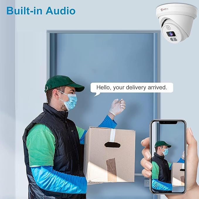 Anpviz 4K IP PoE Camera, PoE Turret Security Camera Outdoor with Built-in Mic & Speaker, Human Vehicle Detection, 100FT Smart Color Night Vision, 8MP(3840x2160), Up to 256GB SD Card, NDAA Compliant