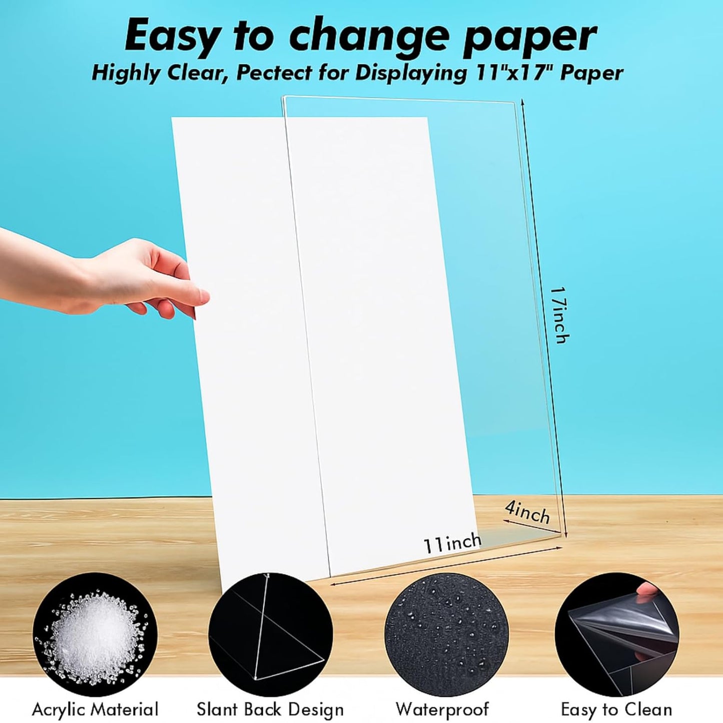Qilery 12 Pcs 11 x 17 Inch Acrylic Sign Holder Clear Display Stand Frame Table Top Slant Back Plastic Sign Holder Flyer Document for Menu Workers Teachers Office School Desktop