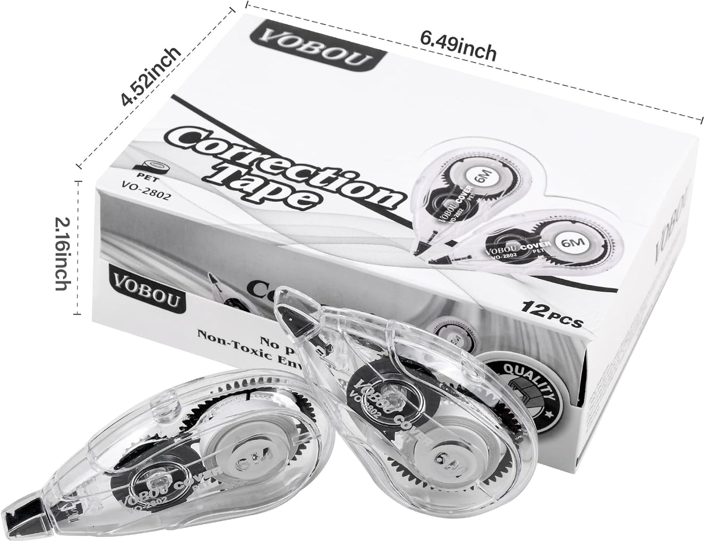 Correction Tape Dispenser, Easy To Use Applicator for Instant Corrections, For school, Office (White, 12pack, 6M/256, Tape Width 0.2in)