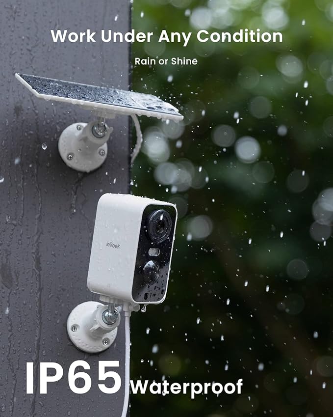 ieGeek Solar Security Cameras Wireless Outdoor, 2 Pack 2K WiFi Battery Camera System for Home Surveillance, Battery Powered Cam with 3MP Color Night Vision, PIR, AI, 2-Way Talk, IP65, Works with Alexa