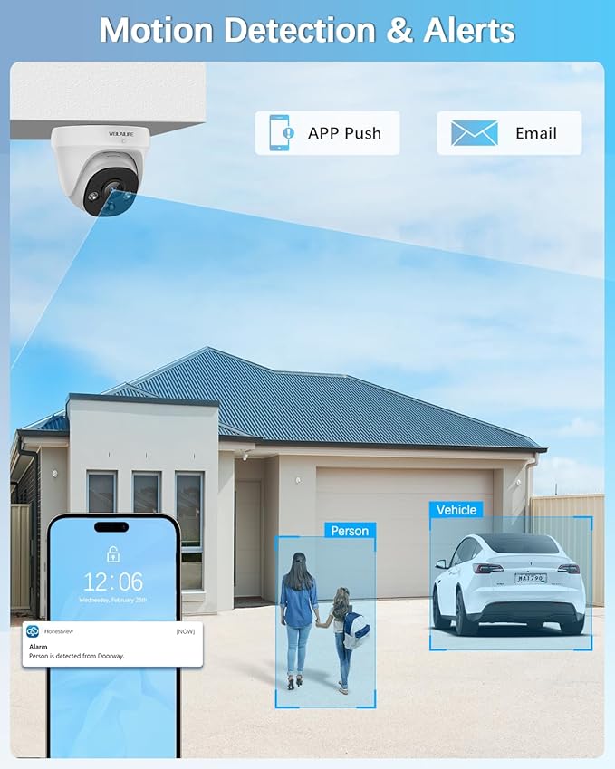 【130° Wide-Angle & 90 Days Storage】 Wired Dome Security Camera System, Home Video Surveillance Camera Systems, Outdoor/Indoor POE IP Cameras