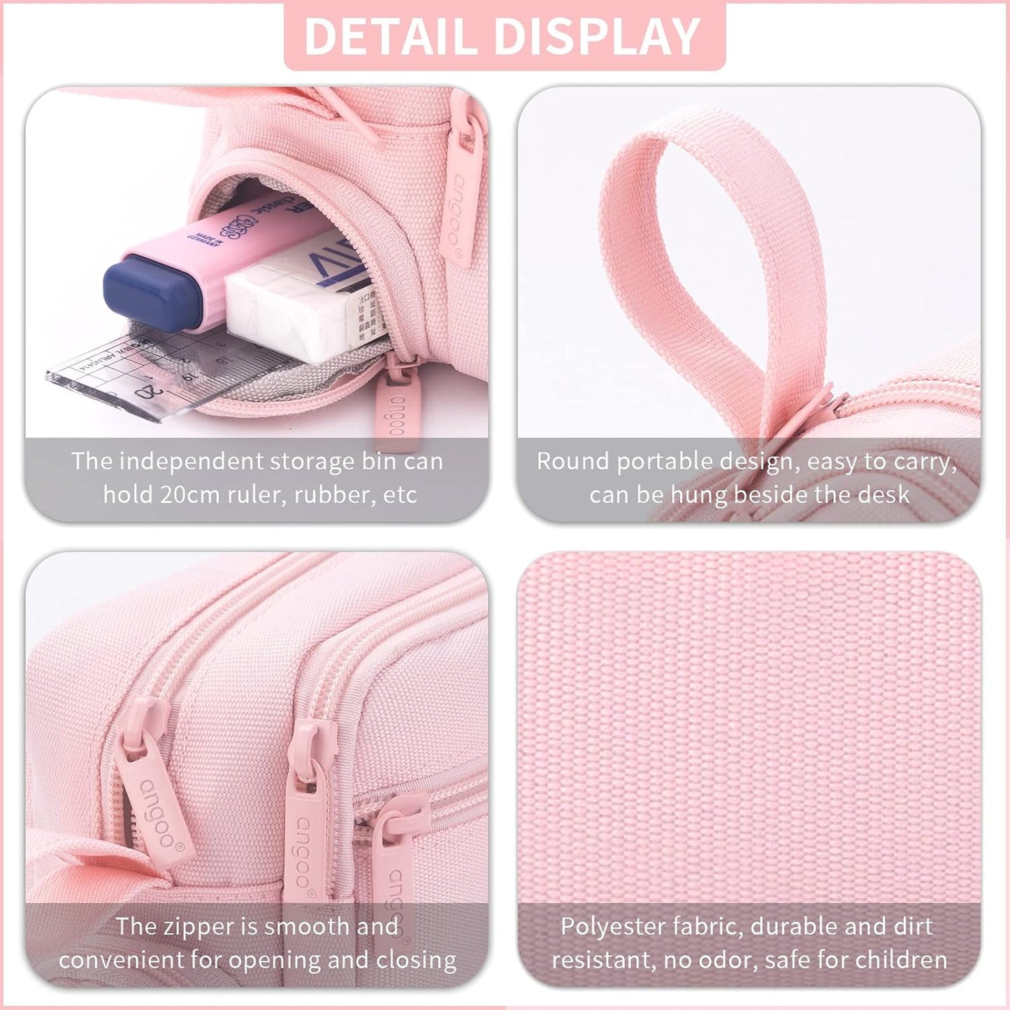 HVOMO Large Pencil Case High Capacity Holder Box Storage bag Desk Organizer Marker Pouch Pen For Middle School Office College Adult Girl and Boy(Pink)