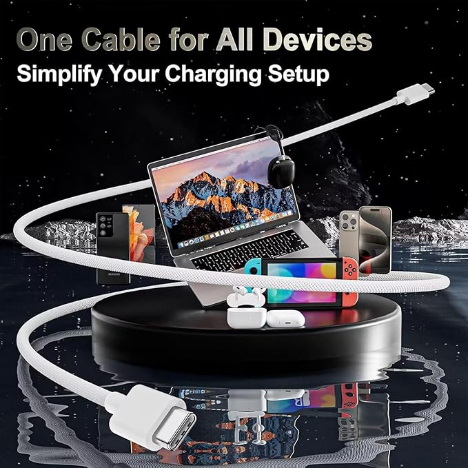 Quntis USB C to USB C Cable 3FT 3Pack - Type-C 60W Nylon Braided Charger Cord Fast Charging for iPhone 17 16 15 Series, iPad mini 6, Pixel and More, White