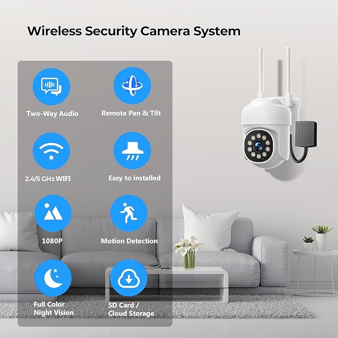 Security Cameras Wireless Outdoor,5MP Color Night Vision Home Security Camera System Wireless with Auto Tracking,Up to 10CH,360° PTZ,2-Way Audio,2.4/5GHz WiFi, for Home & Business Surveillance Kits