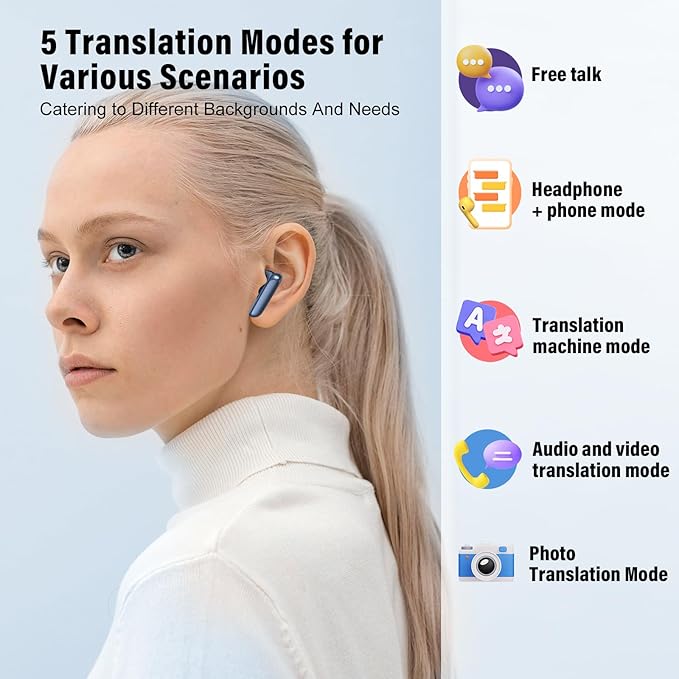 AI Language Translation Earbuds, 3-in-1 Translator Earbuds Real Time with 7 Translation Modes, with Audio and Video Call, 164 Language Bluetooth 5.3 Headphones Translating Device, Dark Blue